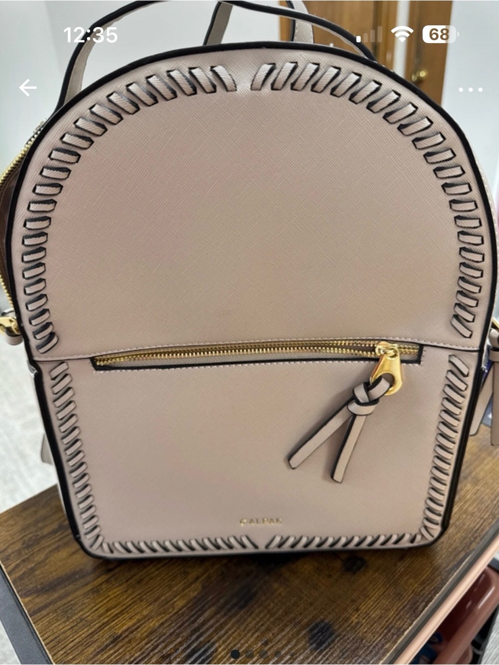 Calpak Blush Taupe Mini Backpack with Whipstitch Detail